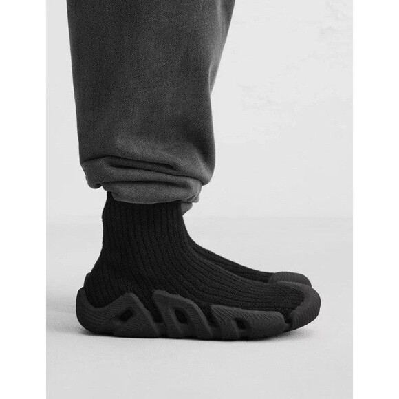 ZARA Men Sock Knit Fabric High-Top Sneakers Black Size US 9 EUR 42 - Picture 2 of 15